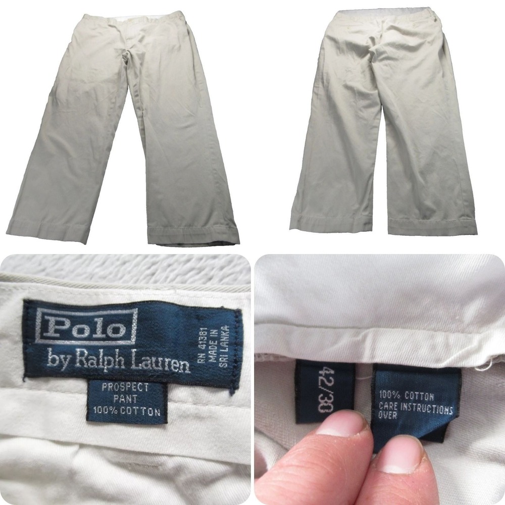 Polo By Ralph Lauren Pants Men 42x30 Beige Cotton Perfect Fit Zip Fly Chino